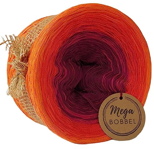 MegaBobbel*Blutorange*A284*Farbverlaufsgarn - Lace Garn Bobbel Wolle zum Häkeln & Stricken (4fädig-ca.1000m / Außenfarbe: Mango)