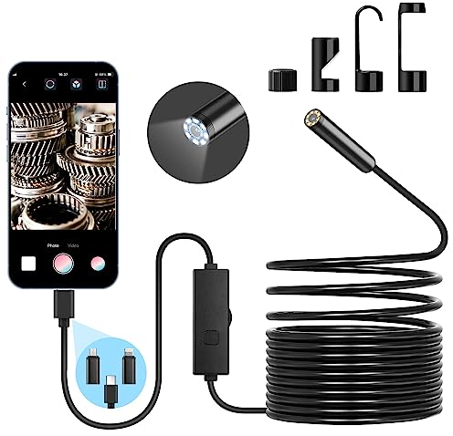 URAQT Endoskopkamera mit Licht,1080P HD WiFi Endoskop Wasserdichtes Ip67 Inspektionskamera Kanal Endoskop Kamera mit 8 Einstellbaren LED Licht USB Typ-C Endoskop für Android iOS Tablet(9.84FT/3M)