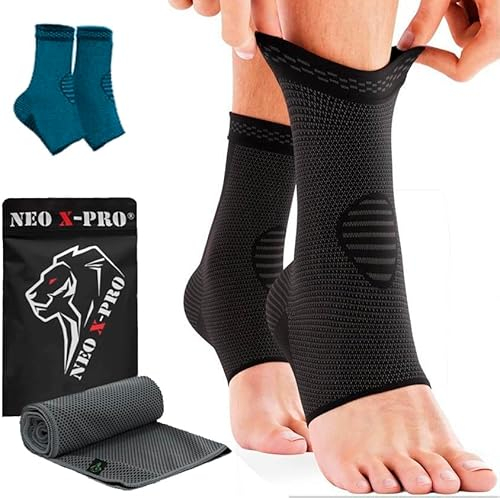 NEO X-PRO Sprunggelenkbandage (2er Pack) - Knöchelbandage für Sport, Prävention & Verletzungen - Fußgelenkbandage, Fußbandage, Knöchelbandage Sprunggelenk - Sprunggelenkbandage Rechts & Links