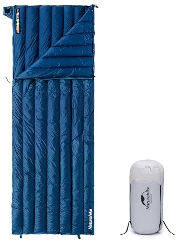 Naturehike Ultraleichter Umschlagschlafsack für Erwachsene, 3-4 Jahreszeiten, wasserdichter Schlafsack für Camping, Wandern, Bergsteigen, Indoor, Backpacking, Outdoor, Entendaunen (295g, Blau)