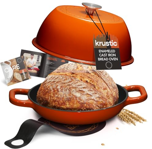 Krustic Schmortopf aus emailliertem Gusseisen zum Backen von Sauerteigbrot, 6 Quart Topf mit Deckel, 25,4 cm, Keramik-Emaille, dick beschichtetes Kochgeschirr-Set mit Antihaft-Silikon-Backmatte zum