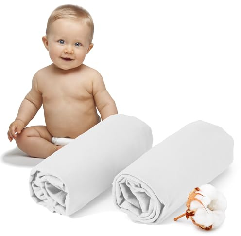 Dreamzie - 2er-Set Spannbettlaken 40x80 cm - Oeko-Tex Zertifiziert, 100% Baumwolle, atmungsaktives Spannbetttuch Jersey Baby, 150 g/m² - Weiß