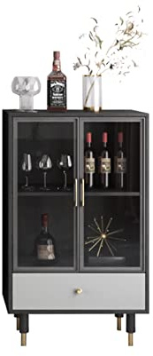 MOOWI Weinschrank Weinschrank-Ausstellungsschrank mit Glastür und 1 Schublade for Wohnzimmer, Hausbar, Esszimmer Barschrank (Color : Schwarz)