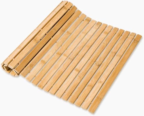 Luxury Rectangular Bamboo Slatted Folding Duck Board Non-Slip Wooden Bath Mat Shower Spa Sauna Indoor & Outdoor Use Kitchen Bedroom Bathroom Toilet Stylish and Functional Wood Bath Mat - 60 x 40cm