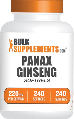 BulkSupplements.com Panax Ginseng Softgels - Panax Ginseng Extract, Herbal Supplement - Gluten Free, 1 Softgel per Serving (225mg), 240 Count (Pack of 1)