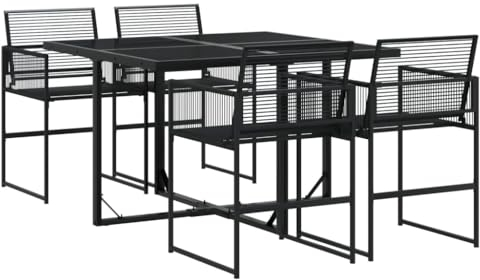 vidaXL Garten Essgruppe 5-TLG., Gartentisch mit Glasplatte, Sitzgruppe für Garten Terrasse, Gartengarnitur Gartenmöbel, Schwarz Poly Rattan