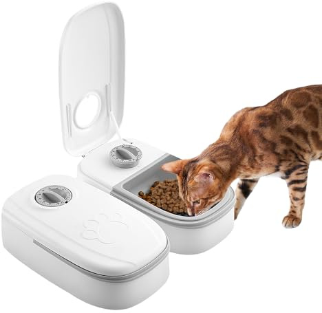 Automatischer Futterspender für Haustiere, 2 Mahlzeiten für kleine Hunde, Trocken- und Nassfutterspender mit Timer, Tier-Futterstation, zeitgesteuerter Katzenfutterspender zum Füttern,
