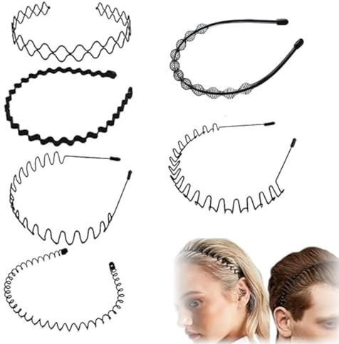 LAKJUOZ 6Pcs Serre Tete Homme Et Femme Élastique Bandeau Cheveux Cerceau Homme Multi-Style Hair Band For Sport Noir Unisexe Headband Cheveux Accessoires Métal Serre Tete Zig Zag