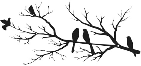 Chihutown Metal Birds Wall Art Decor, Vivid Branch Wall Decor, Large Bird Silhouette Garden Ornament, Leaves Hanging Wall Sculpture, Rustic Art for Home, Balcony, Grille