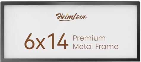 Heimlove 6x14 Metal Picture Frame,Black Aluminum Photo Frames-Real Tempered Glass,Mounting Horizontally or Vertically Decor for Wall-1Pack