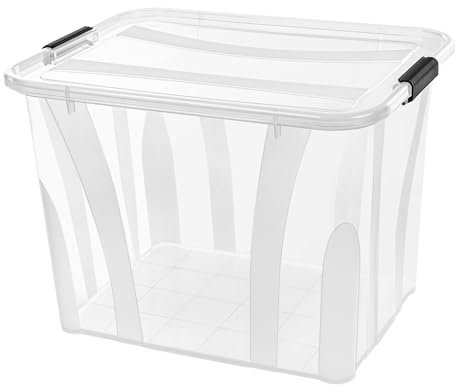 Aufbewahrungsboxen mit Deckel, 7L 14L 21L 32L 55L 80L Plastik Boxen Klickverschluss Stapelboxen 1er/3er Sets Lebensmittelecht Transparent Haushalt & HLKauf-Block (1er 55-Liter & 1x HLKauf-Block)