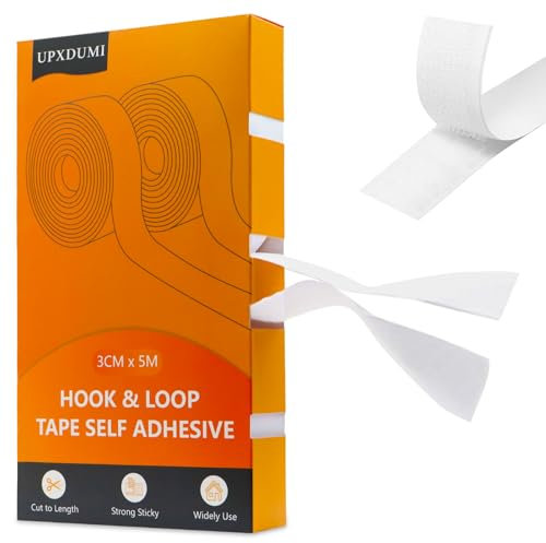 UPXDUMI Hook and Loop Tape 30mm x 5m Multipurpose Strong Self Adhesive Strips Heavy Duty Double Sided Sticky Back Roll Suitable for Home Carpet Sofa Picture Hanging Fabric Industrial Outdoor White