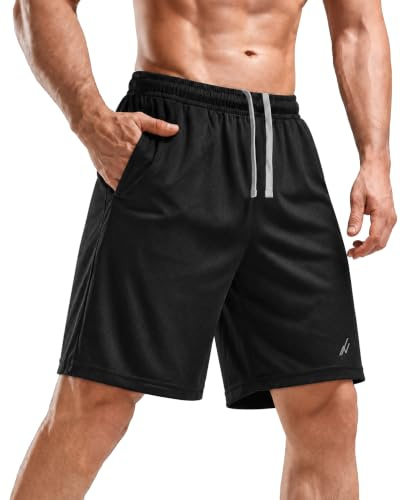 NY Threads Pantalones Cortos Hombre Deporte – Secado Rápido, Corte Holgado, Ligeros, para Correr, Entrenar Y Gimnasio, con Bolsillos, Negro, XXL