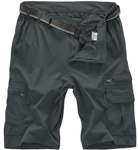 Jessie Kidden Men's Cargo Hiking Shorts Outdoor Lightweight Quick-Dry Tactical Walking Climbing Fishing Short with Zipper Pockets #6222-Iron Grey-38