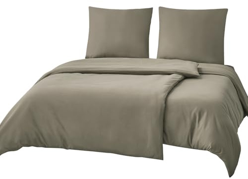 RUIKASI Bettwäsche 135x200 Taupe 4teilig - Polyester Mikrofaser Bettwäsche-Sets Oeko-TEX, 2 Bettbezüge 135x200cm + 2 Kissenbezüge 80x80cm mit Reißverschluss, Weich und Bügelfrei
