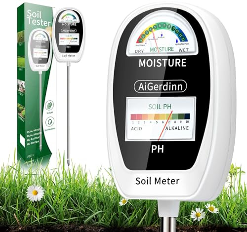 AiGerdinn Bodentest-Set, 2-in-1 Bodenfeuchtigkeitsmesser, Boden-pH-Messgerät, Dual-Zifferblatt, gleichzeitige Anzeige der Ergebnisse, Boden-pH-Tester, Feuchtigkeitsmesser für Garten, Rasen, Bauernhof