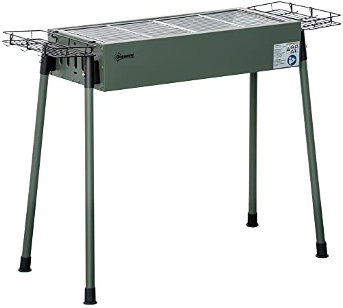 Outsunny Barbacoa de Carbón Barbacoa Portátil 94x39x70 cm con 2 Parrillas de Acero Inoxidable y 2 Especieros para Acampar Picnic Camping Jardín Verde Oliva