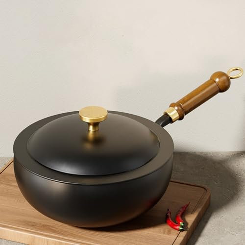 Advokingtap Cast Iron Skillet Frying Pan Uncoated Wrought Iron Frying Pan With Lid For Ease Of Use, Compatible For Frying And Cooking Noodles(26 * 26 * 11cm)
