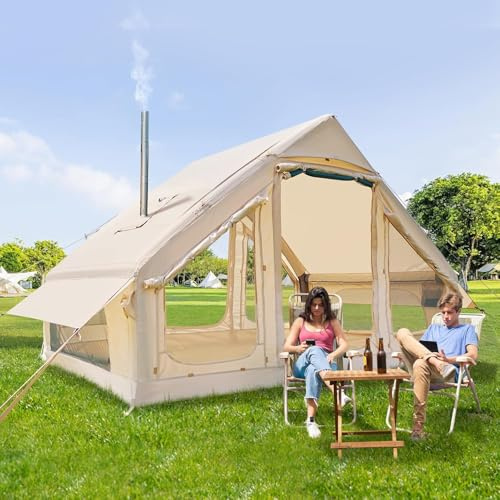 MOPHOTO 4 Personen Aufblasbares Zelt für Camping, wasserdicht, Oxford heiß mit manueller Pumpe, geräumig, einfach aufzubauen, aufblasbares Camping-Luftzelt für Familienglamping