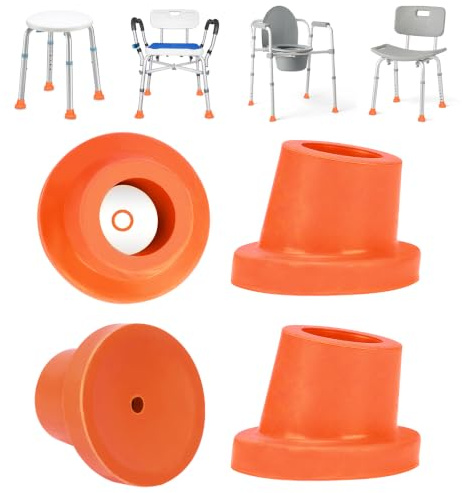 supregear Shower Chair Leg Caps, Heavy Duty Rubber, Fits 25 mm OD Sloped Round Legs Only, Non-Slip Replacement Feet for Bath Stool & Transfer Bench, 4 Pack, Orange