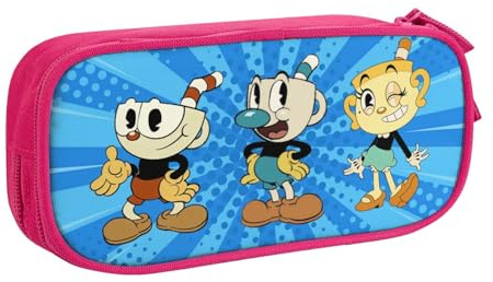 YINGD Cuphead Mugman Chalice Pencil Case Large Capacity Double-Layer Pen Bag School Stationery Pouch Organizer Office Supplies Pencase for Ki-IABW1684