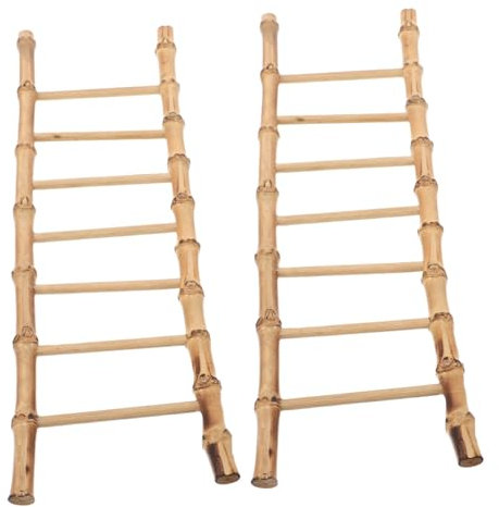 SUPVOX 2pcs Miniature Victorian Dollhouse Furniture Ladder Set Mini Bamboo Ladder for Diy Landscape Decor