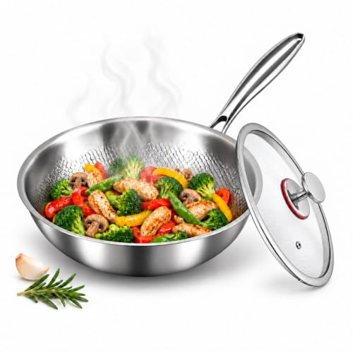 Toutrop Titanium Hammered Pan Pro with Lid, Durable Scratch-Resistant Titanium Frying Pans for Cooking Non Stick, Even Heating for Cooking, Nutritious Pan for Cooking