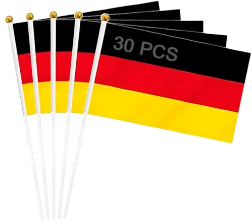 KEWUF Pack de 30 Banderas Alemania Miniatura, 14cm x 21cm, Bandera de Mano Internacional, Bandera en un Palo, Decoración de Banderas, Alemania, Deportes, Eventos, Epifanía
