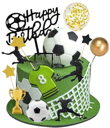 28 PCS Football Cake Toppers for Boys, Soccer Theme Happy Birthday Cake Decorations, Cupcake Topper Set, Football Party Supplies for Kids, Boys and Men
