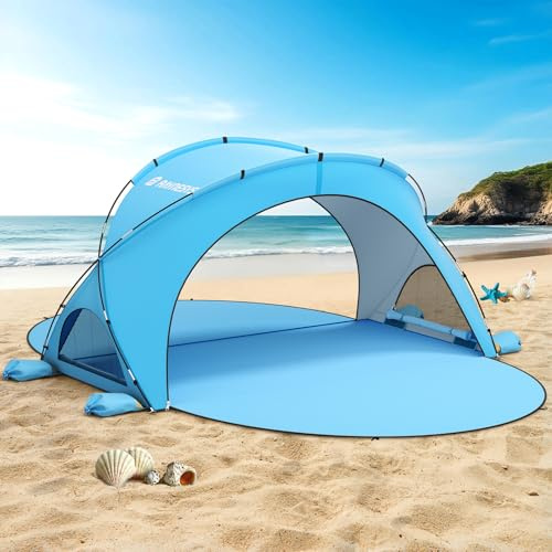 Raynesys Solskydd strandtält, 1–6 personers skydd med 2 dörrar med dragkedja, strandskydd, bärbart tält för strand, camping och fiske, blå