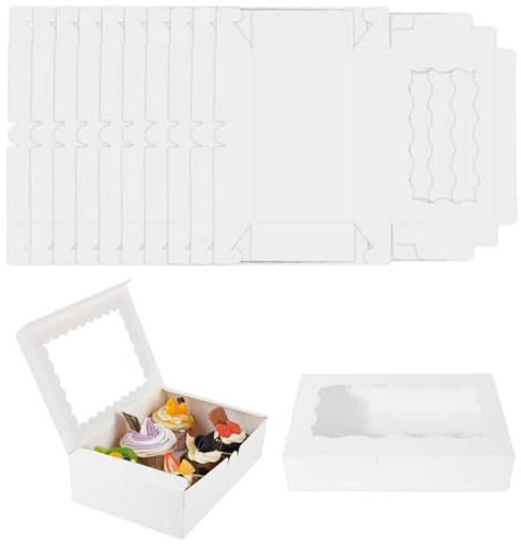 Sekfpnk 10 Stück Cupcake Transportbox, Weiße Keksschachtel mit Sichtfenster, Geeignet zum Backen, für Kekse, Cupcakes, Muffins, Süßigkeiten, Kuchenverpackungen (18x11x4 cm)