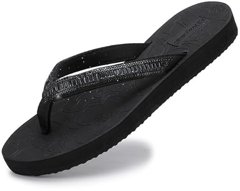 ARRIGO BELLO Chanclas Mujer Verano Chancletas Piscina Sandalias Brillantes Strass Zapatos Antideslizante Duraderas Cómodas Elegantes Esterilla Yoga Flip Flops Talla 36-41(B Negro，39)