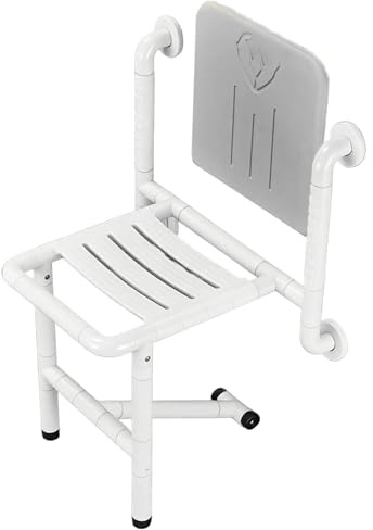 Klappbarer Duschsitz zur Wandmontage mit Haltegriff,Duschsitz mit Armlehnen Klappbar Wandmontage,Duschklappsitz Klappsitz Dusche,Inklusive RüCkenkissen,Geeignet füR Senioren und Schwangere(Color:Weiß)