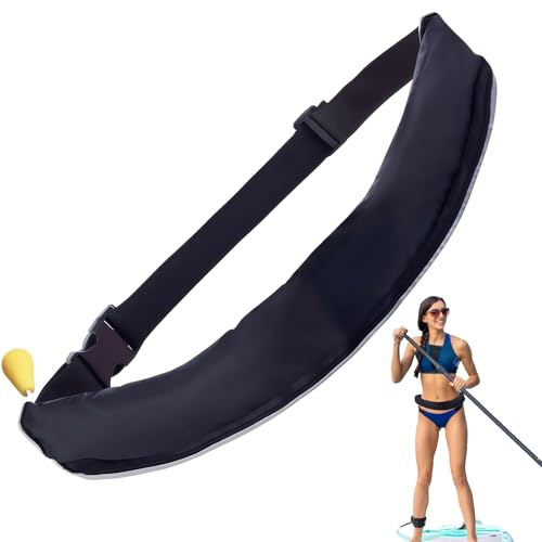 Manual Inflatable Belt Pack, Portable Adults Water Sports Waist Accessory with Blowpipe & Whistle, Suitable for Swimming, Kayaking, Fishing, and Paddleboarding Sports (Reflective Black)