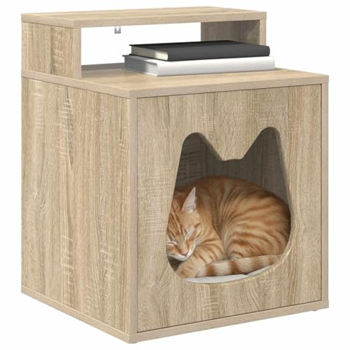 vidaXL Casa para Gatos Sonoma 42,5 x 40 x 53,5 cm Madera de ingeniería, Casa Moderna para Gatos, Mueble Interior Rectangular, Refugio Invernal, Refugio Minimalista, escondite Acogedor