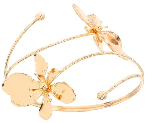 Artibetter Pulsera de Metal para Brazo Diseño Floral Abierto, Brazalete Ajustable para Mujer, Joya Decorativa para Fiestas y Uso Cotidiano, Accesorio de Moda Brazo Superior