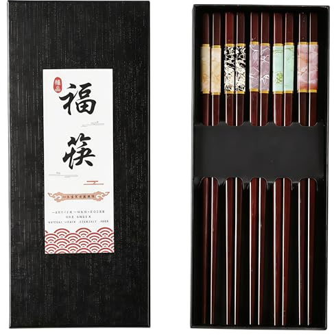 10 Pairs Chopsticks Reusable Wooden Chopsticks in A Gift Box Featuring A Patterned Design and A Non Slip Grip Suitable for Sushi Rice Noodles and Asian Cuisine