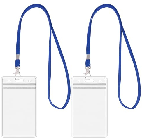 Ausweishülle Mit Band, 2 Satz Kartenhülle mit Lanyards Ausweishalter aus Hartplastik Transparente und Wasserdichte wiederverschließbar robust vertikaler Ausweishalter für ein oder zwei Karten（Blau）