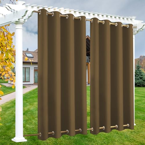 Rideau d'Extérieur Imperméable et Occultant avec Œillets Haut et Bas – Isolation Thermique, Protection UV, Coupe-Vent et Brise-Vue pour Pergola, Terrasse, Jardin et Balcon, 1 Pièce - 183L × 132Hcm