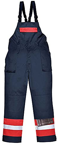 Portwest FR57 Salopette Antistatica Plus Cuciture in Contrasto Riflettente | Blu navy, XL, EN 17353 Tipo B2, EN ISO 11611, EN 61482-1-2, EN 1149-5, Tasca al Petto, Zip in Ottone Durevoli, Con Cerniera