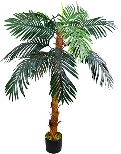 Künstliche Palme groß Kunstpalme Kunstpflanze Palme künstlich wie echt Plastikpflanze Balkon Königspalme Kokospalme Deko 140 cm hoch Decovego