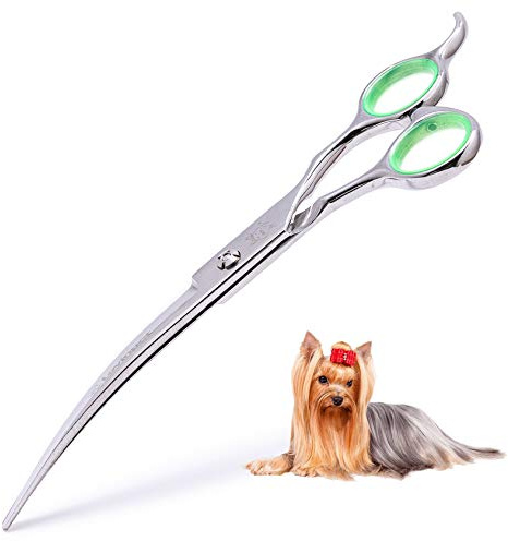 LovinPet Pet Grooming Scissors Professional Dog Cat Grooming Shears with Round Blunt Tip Stainless Steel, Dog Curved Scissors for Grooming Cats Dogs Grooming Tools