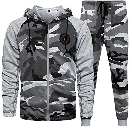MANLUODANNI Men's Gym Contrast Jogging Full Tracksuit Hoodies Fleece Joggers Set, TZ57 Grey-L