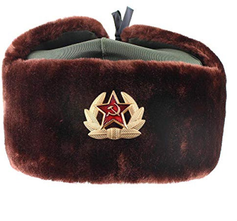 Russen Mütze Herren Männer Frauen Winter Earwarmer Ohrenschützer Hut Sowjetischer Und Russischer Emblem Bomber Hut Cap-Brown_and_Soviet
