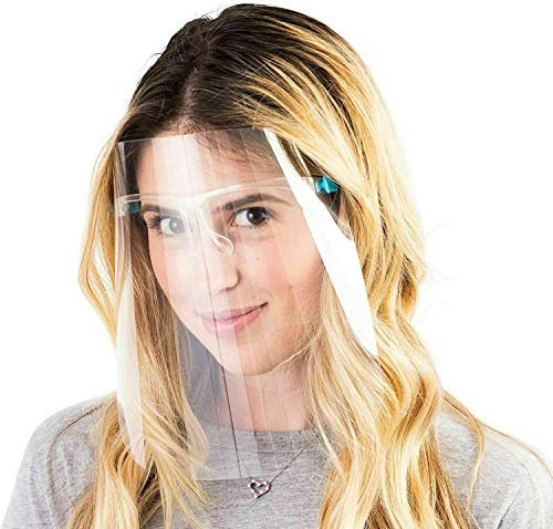 KAV® PACK OF 12 Full Face Protector Shield Visor with Glasses Frame Light Weight Splash Shield. Comfortable Business Visors with Glasses Cases Exclusive Transparent For Business Anti Fog UK Seller