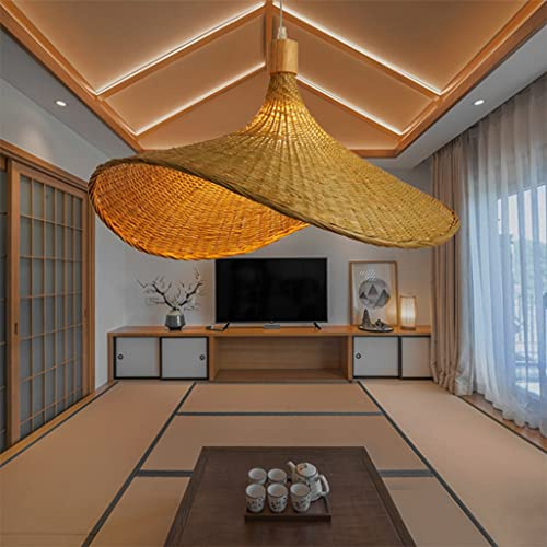 Pendelleuchte E27 Esszimmer Kronleuchter Bambus Handgewebte Pendellampe Natürliche Rattan Hängeleuchte Kreative Lampenschirm Restaurant Schlafzimmer Küche Flur Wohnzimmer Dekoration Hängelampe,30cm