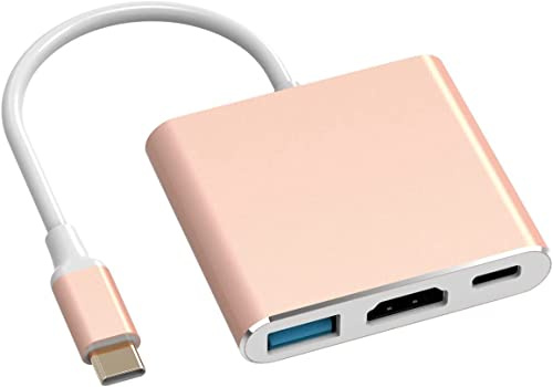 Battony Rose Gold USB C to HDTV Adapter Type-C Multiport AV Converter with 4K HDTV Output USD3.0 & USBC 100W Fasting Charging Compatible for MacBook/Mac Pro Air iPad Pro and More USB-C Port Device