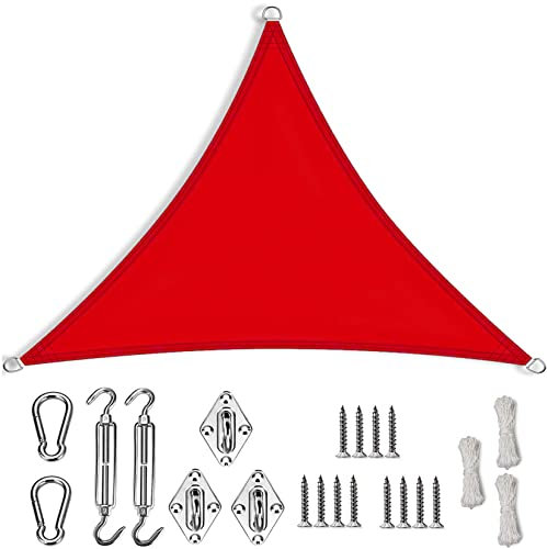 Voile d'ombrage Triangle Imperméable 10x10x10m 95% UV et Tissu Imperméable Polyester Toile pour Pergola avec Kit de Montage Corde Libre pour Jardin Terrasse Extérieur Patio, Rouge