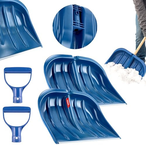 KADAX Schneespaten, 49 cm breit, Schneeschaufel ohne Stiel, Schneeschieber, Schneeräumer, Kunststoffschneeschaufel, Schneeschippe (2, Blau mit Blechkante)