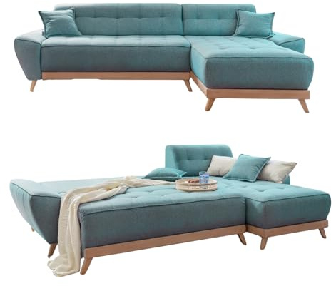 MIUFORM Dazzling Daisy S mit Bettkasten | Ecksofa mit umstellbarem Chaiselongue | 4 Sitzer Ecksofa | L-Form | 260 x 166 x 77cm Couch | Klappsofa mit Schlaffunktion | Schlafsofa klappbar (Türkis) | Sofa mit Schlaffunktion, Schlafsofa mit Bettkasten, Ecksofa L-Form, 260x166x77cm, Couch mit Schlaffunktion, Sofa Bed Klappbar